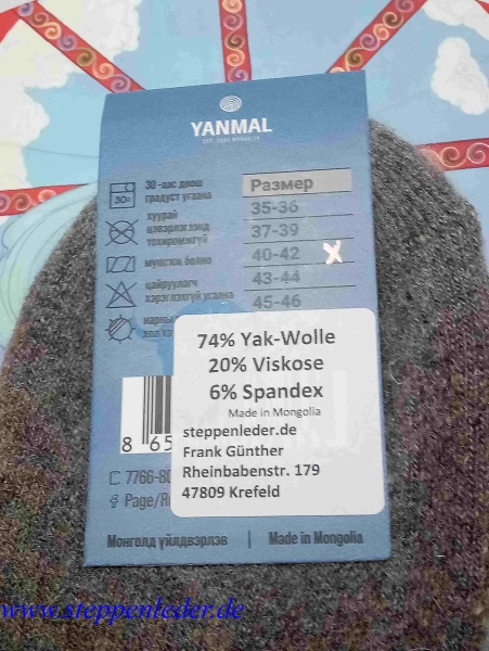 Socken aus YAK-Wolle Größe 40-42 in Top-Qualität; grau